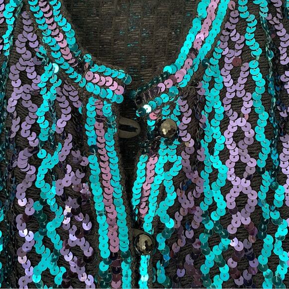 Three Flaggs California 70s Disco Sequin Jacket Blue Purple Black size large - Picture 8 of 8